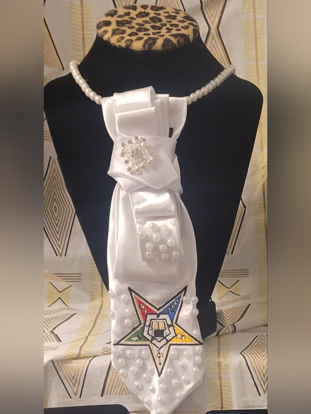 White Pearl-Embellished Satin Statement Necklace